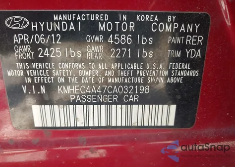 2012 Hyundai Sonata Hybrid z USA, uszkodzony, nr VIN KMHEC4A47CA032198